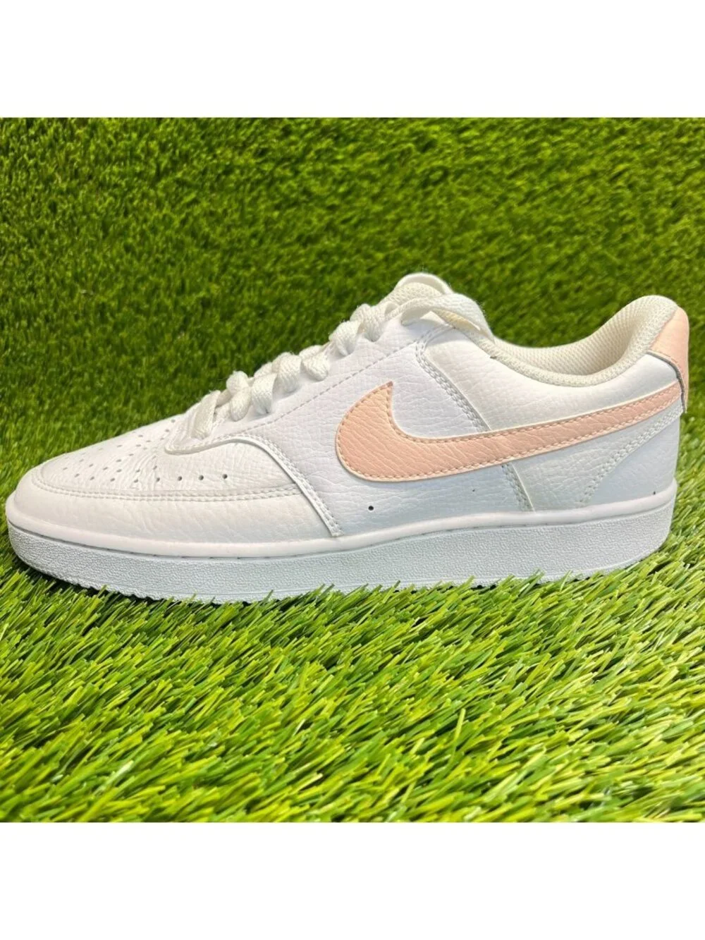 Nike Court Vision Low Womens Size 8 White Pink Athletic Leather Shoes Sneakers
